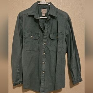 ​L.L. Bean Field Shirt Men’s Small Green Cotton Long Sleeve Traditional Fit Work
